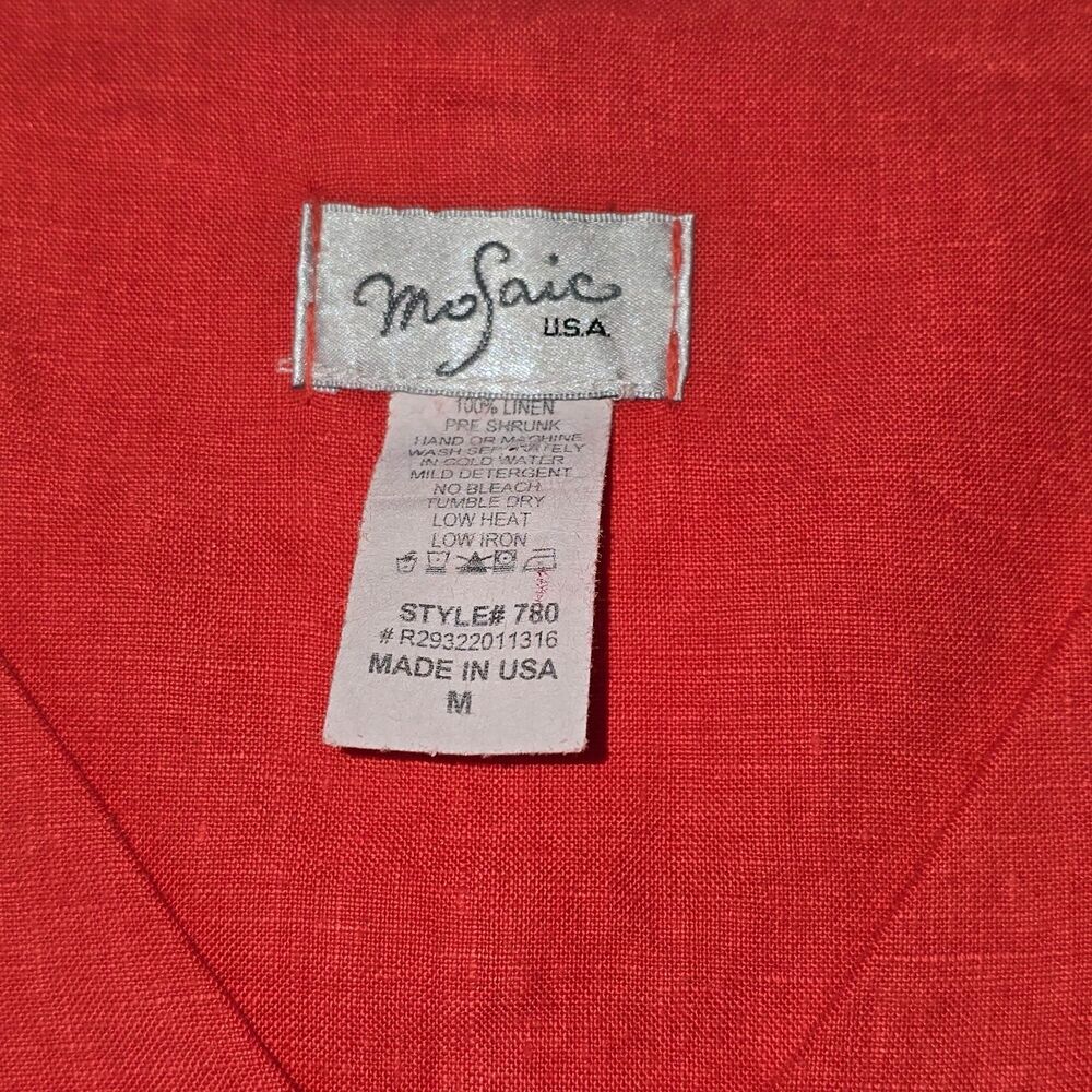 Mosaic USA Womens M Linen Coral Red Orange 3/4 Sleeve Lagenlook Tunic Top Blouse - Picture 7 of 10